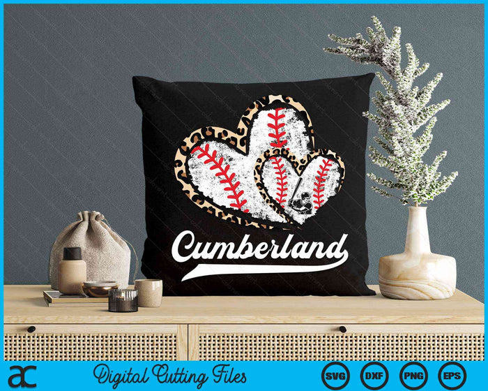 Vintage Cumberland Baseball Leopard Heart Baseball Fans SVG PNG Digital Cutting Files