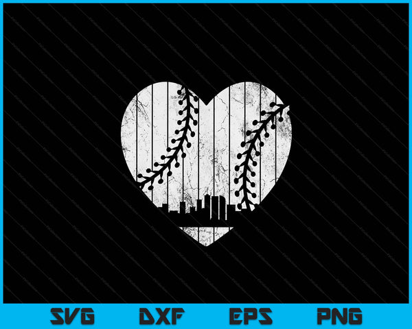 Vintage Denver Baseball Heart With Skyline SVG PNG Digital Cutting Files