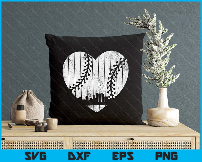 Vintage Denver Baseball Heart With Skyline SVG PNG Digital Cutting Files