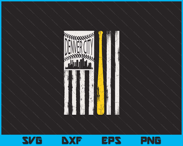 Vintage Denver City honkbal vlag patriottische honkbal SVG PNG digitale snijden bestanden