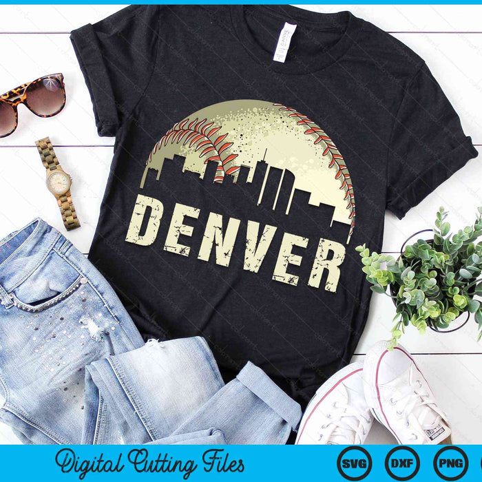 Vintage Denver Cityscape Baseball Lover SVG PNG Digital Cutting Files