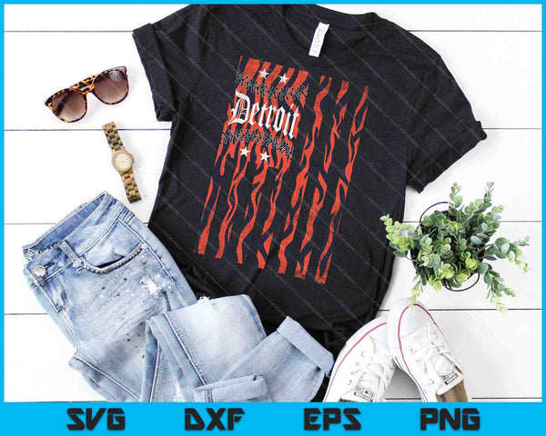 Vintage Detroit Baseball Flag with Tiger Stripes SVG PNG Cutting Printable Files - on a t-shirt