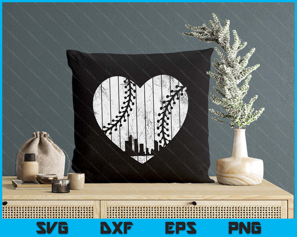 Vintage Detroit Baseball Heart With Skyline SVG PNG Digital Cutting File