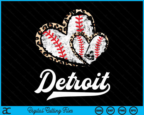 Vintage Detroit Baseball Leopard Heart Baseball Fans SVG PNG Digital Cutting Files