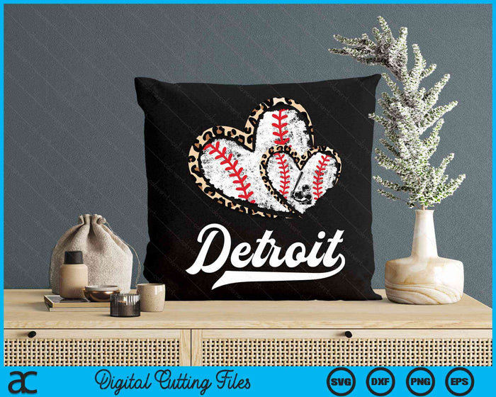 Vintage Detroit Baseball Leopard Heart Baseball Fans SVG PNG Digital Cutting Files