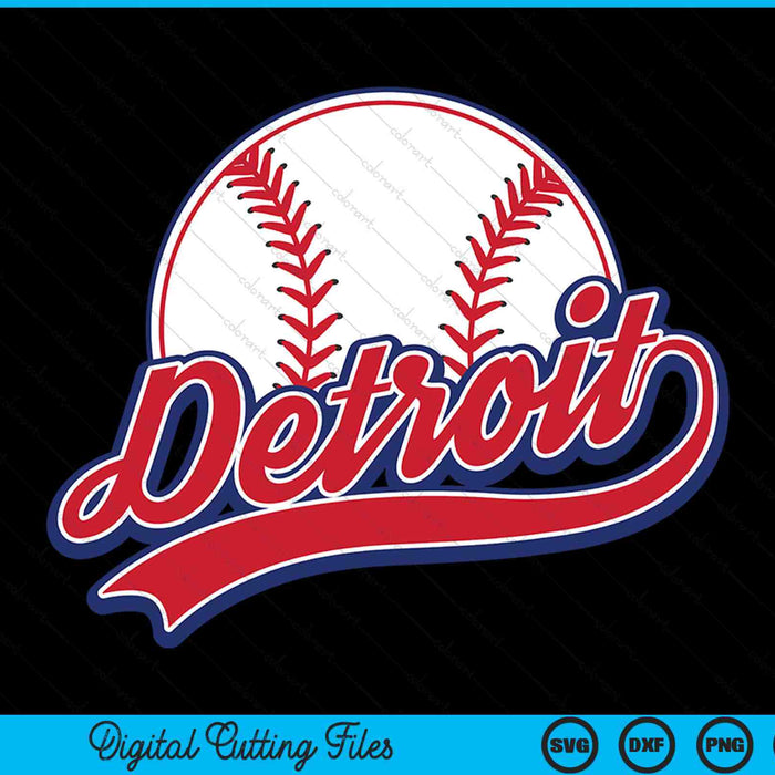 Vintage Detroit cityscape baseball SVG PNG cut file for Cricut