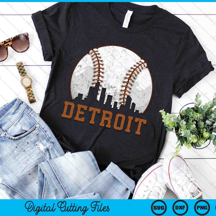 Vintage Detroit Cityscape Baseball SVG PNG Digital Printable Files