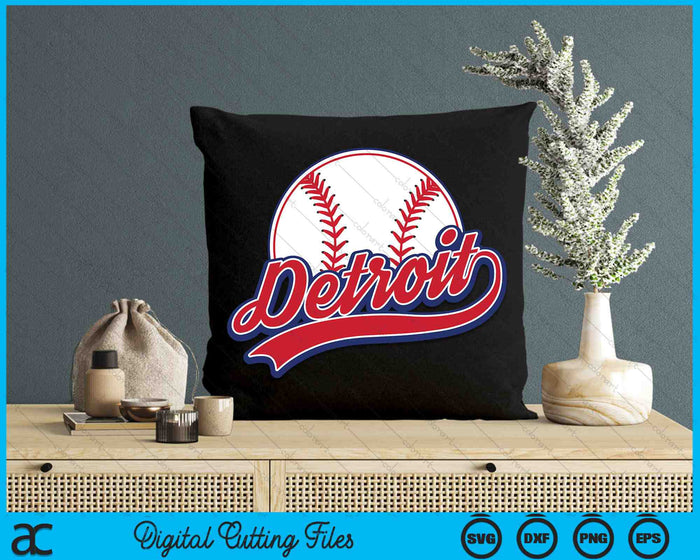 Vintage Detroit Cityscape honkbal SVG PNG digitale snijbestanden