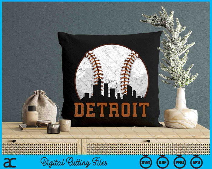 Vintage Detroit Cityscape Baseball SVG PNG Digital Printable Files