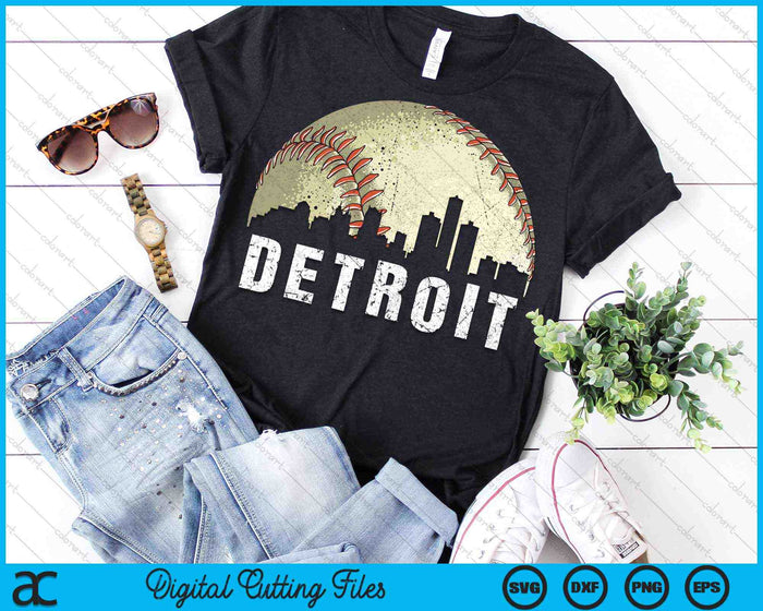 Vintage Detroit Cityscape honkballiefhebber SVG PNG digitale snijbestanden