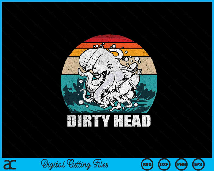 Vintage Dirty Octopus Heads With Skateboard Music Lover SVG PNG Digital Printable Files