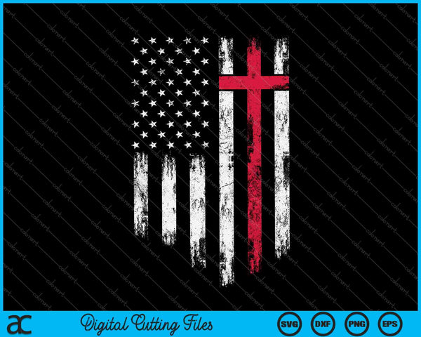 Vintage noodlijdende USA vlag kruis christelijk geloof SVG PNG snijden afdrukbare bestanden