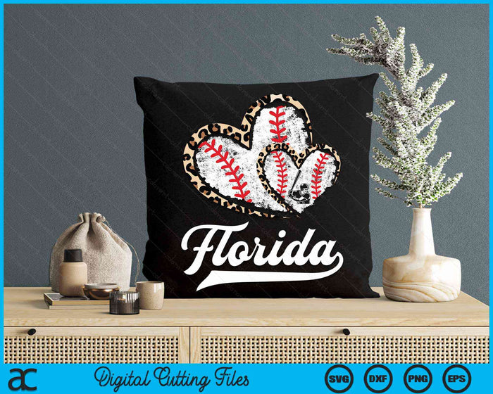 Vintage Florida Baseball Leopard Heart Baseball Fans SVG PNG Digital Cutting Files