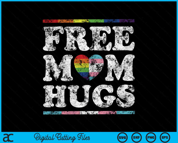 Free mom hugs rainbow heart LGBT pride month SVG cut file