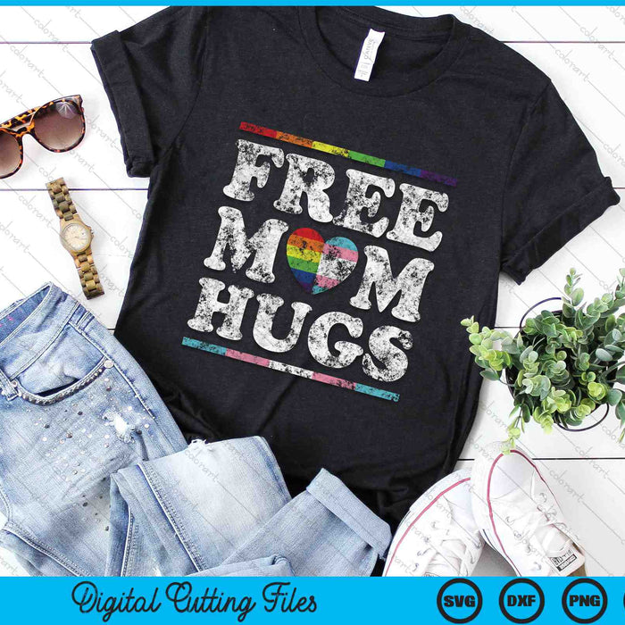 Free Mom Hugs Rainbow Heart LGBT Pride Month SVG PNG Digital Cutting Files
