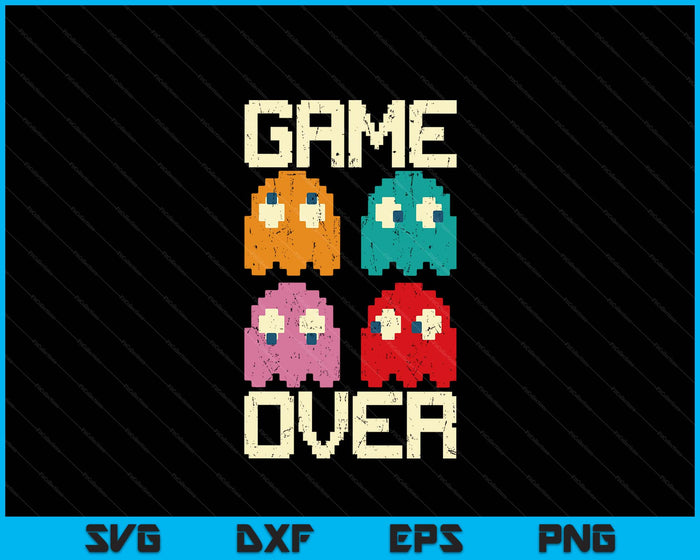 Vintage Game Over 80s Nostalgia Retro Arcade Ghost Old Gamer SVG PNG Digital Printable Files