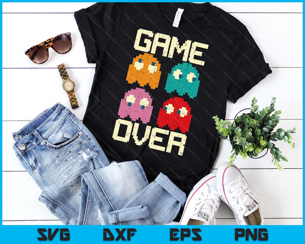 Vintage Game Over 80s Nostalgia Retro Arcade Ghost Old Gamer SVG PNG Digital Printable Files