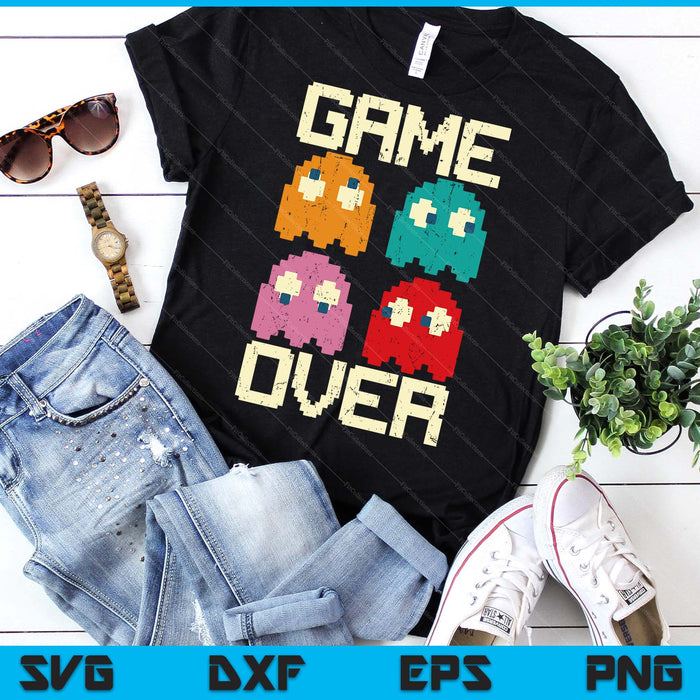 Vintage Game Over 80s Nostalgia Retro Arcade Ghost Old Gamer SVG PNG Digital Printable Files