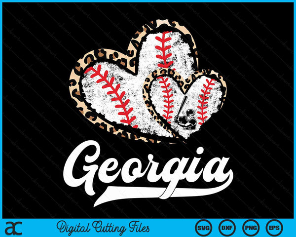 Vintage Georgia Baseball Leopard Heart Baseball Fans SVG PNG Digital Cutting Files