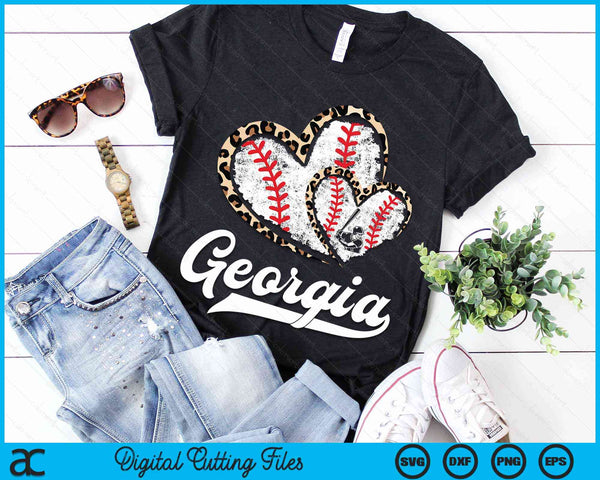 Vintage Georgia Baseball Leopard Heart Baseball Fans SVG PNG Digital Cutting Files