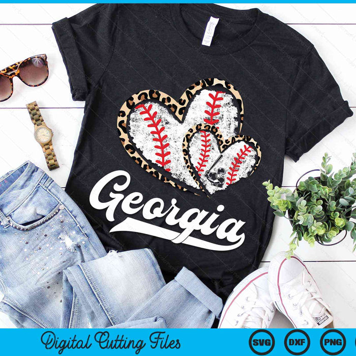 Vintage Georgia Baseball Leopard Heart Baseball Fans SVG PNG Digital Cutting Files