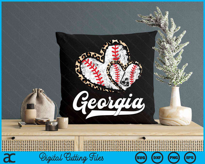 Vintage Georgia Baseball Leopard Heart Baseball Fans SVG PNG Digital Cutting Files