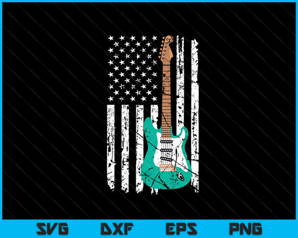 Vintage Guitar American US Flag SVG PNG Digital Cutting Files