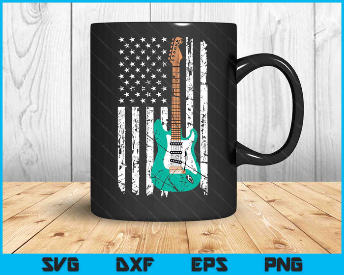 Vintage Guitar American US Flag SVG PNG Digital Cutting Files