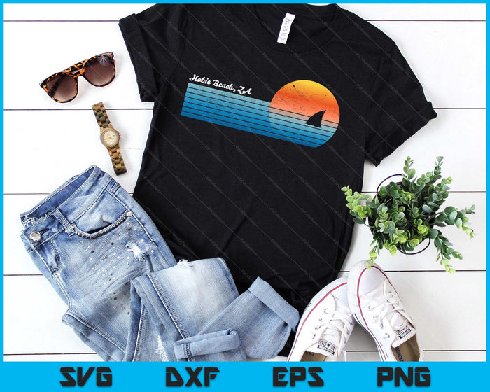 Vintage Hobie Beach Retro 80s Shark Fin Sunset SVG PNG Digital Printable Files