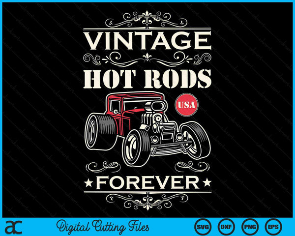 Vintage Hot Rods USA Forever Classic Car Nostalgie Design SVG PNG digitale snijbestanden