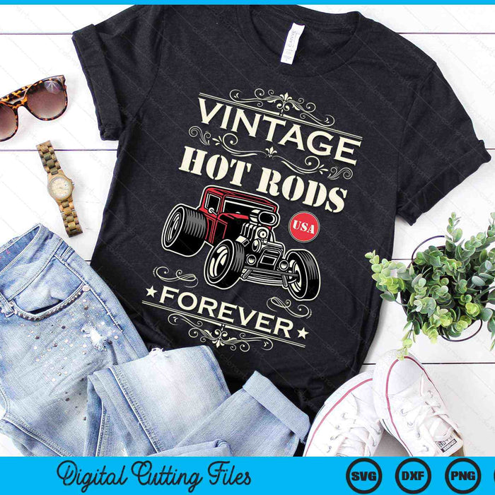 Vintage Hot Rods USA Forever Classic Car Nostalgie Design SVG PNG digitale snijbestanden