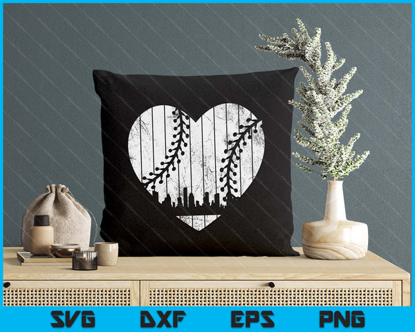 Vintage Houston Baseball Heart With Skyline SVG PNG Digital Cutting File