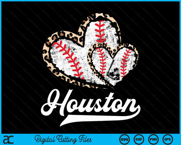 Vintage Houston Baseball Leopard Heart Baseball Fans SVG PNG Digital Cutting Files