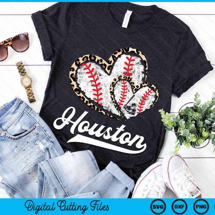 Vintage Houston Baseball Leopard Heart Baseball Fans SVG PNG Digital Cutting Files