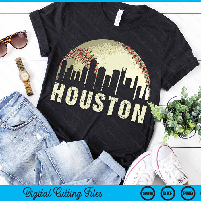 Vintage Houston Cityscape Baseball Lover SVG PNG Cutting Printable Files