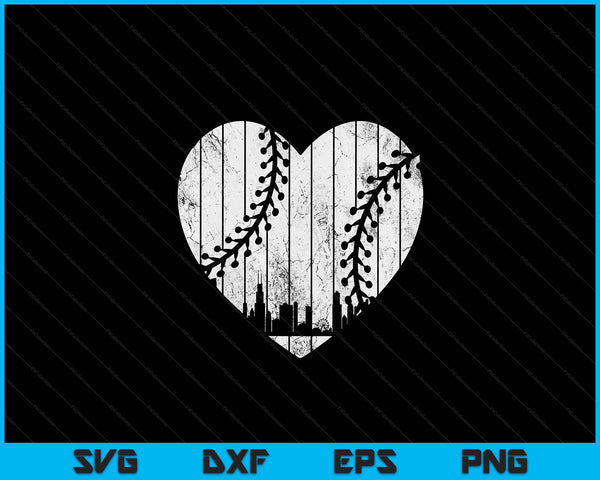 Vintage Illinois Baseball Heart With Skyline SVG PNG Digital Cutting Files