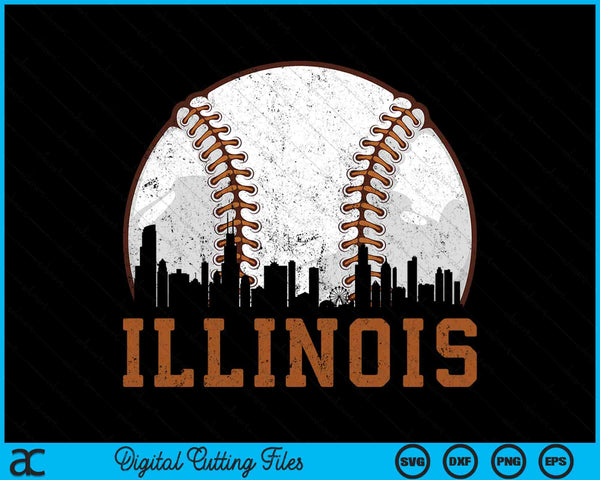 Vintage Illinois Cityscape Baseball SVG PNG Digital Printable Files