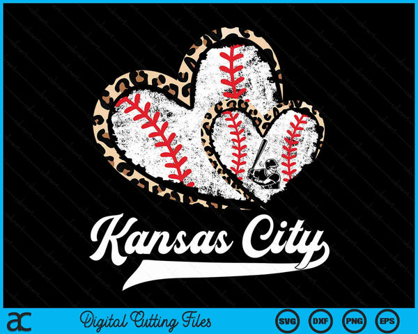 Vintage Kansas City Baseball Leopard Heart Baseball Fans SVG PNG Digital Cutting Files