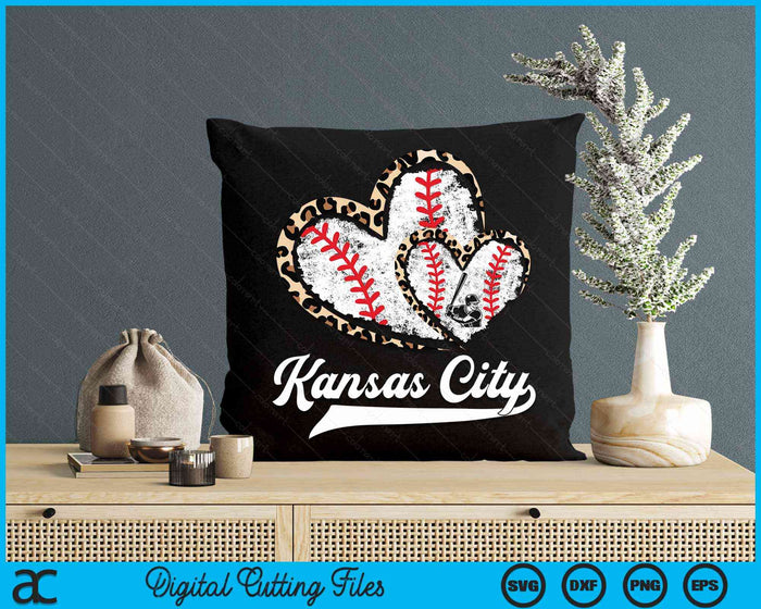 Vintage Kansas City Baseball Leopard Heart Baseball Fans SVG PNG Digital Cutting Files