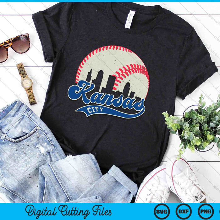 Vintage Kansas City Skyline Gameday Retro Baseball SVG PNG Digital Printable Files