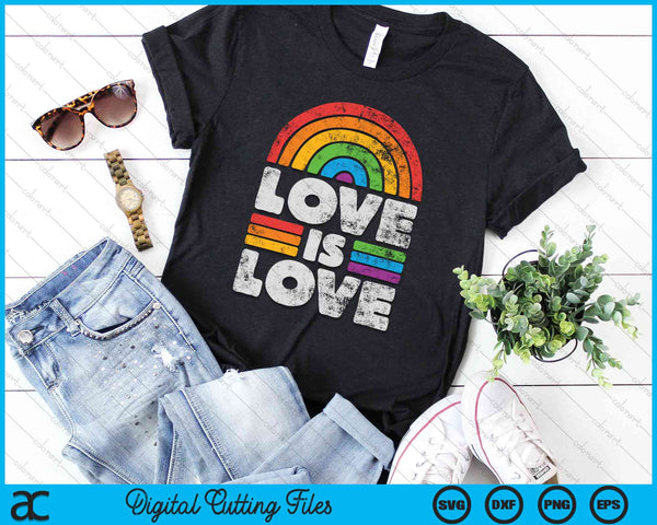 Vintage LGBTQ Love Is Love Gay Pride LGBT Ally Rainbow Flag SVG PNG Digital Cutting Files