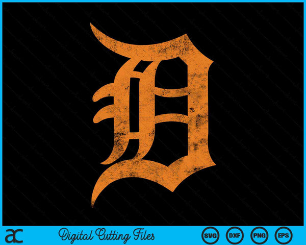 Vintage Letter D Detroit Michigan 313 Area Code SVG PNG Digital Cutting Files