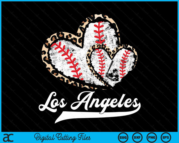 Vintage Los Angeles Baseball Leopard Heart Baseball Fans SVG PNG Digital Cutting Files