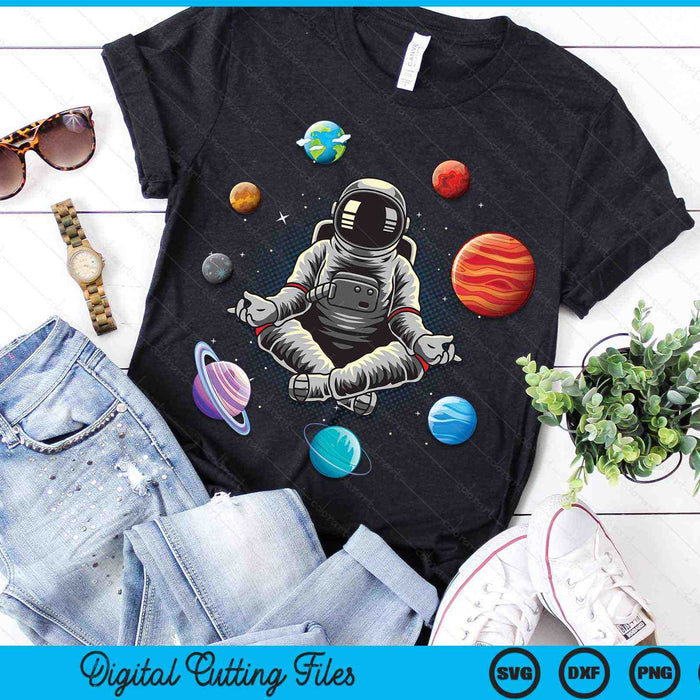 Vintage Lotus Meditating Astronaut Zen Yoga Planets Universe SVG PNG Digital Printable Files