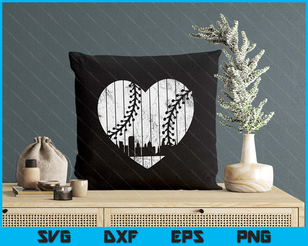 Vintage Maryland Baseball Heart with Skyline SVG PNG Digital Cutting File