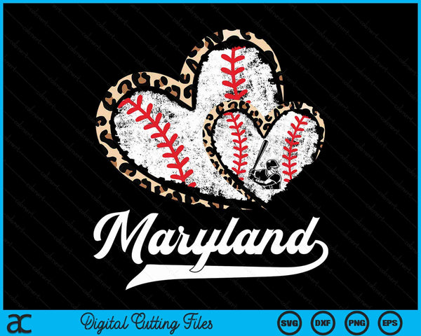 Vintage Maryland Baseball Leopard Heart Baseball Fans SVG PNG Digital Cutting Files