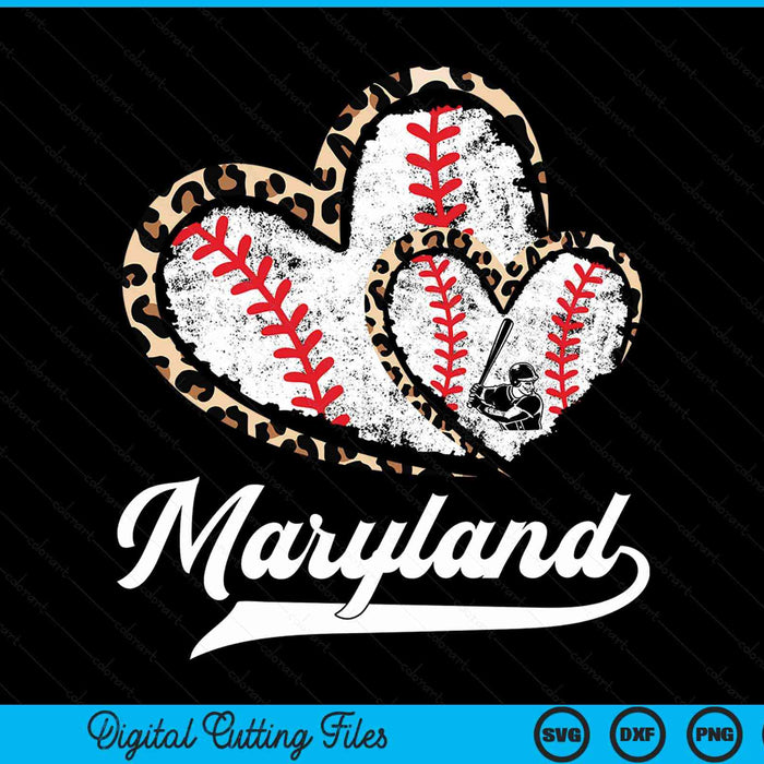 Vintage Maryland baseball leopard heart baseball fans SVG PNG cut file for Cricut