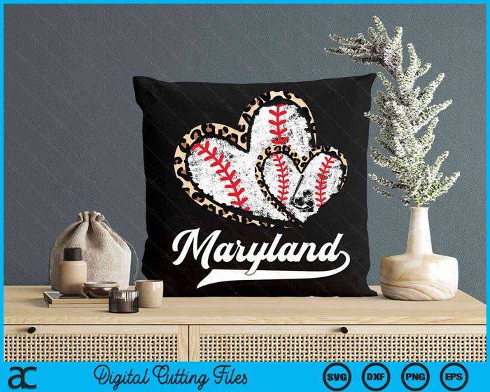 Vintage Maryland Baseball Leopard Heart Baseball Fans SVG PNG Digital Cutting Files