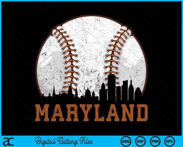 Vintage Maryland Cityscape Baseball SVG PNG Digital Printable Files
