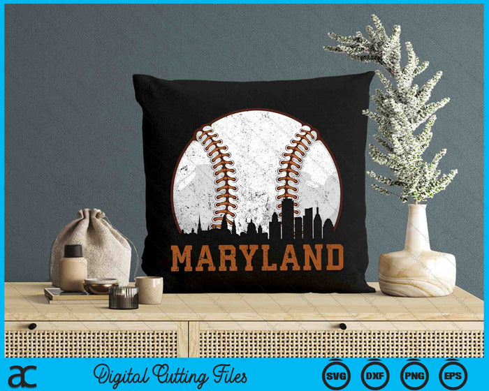 Vintage Maryland Cityscape Baseball SVG PNG Digital Printable Files